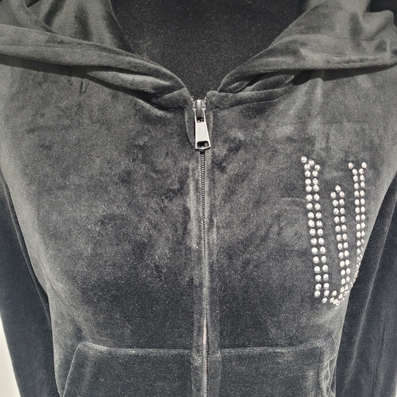 Wicked Kids Velour Rhinestone Embellished Zipper Hoodie Small Black Whimsy Y2K - Picture 4 of 10
